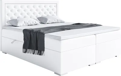Produktbild von MEBLINI Boxspringbett mit Bettkasten - Gepolstert Doppelbett mit Matratze und Topper - Polsterbett mit Stauraum - Bett mit Kopfteil - Stauraumbett - GLAMOUR - 200x200 - H3/Weiß Kunstleder