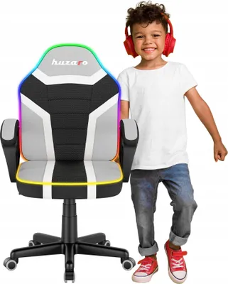 Image de Chaise de jeu pour enfants Huzaro Ranger 1.0 RGB Pixel avec éclairage LED, tissu respirant, hauteur réglable, 80-150 cm