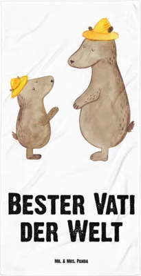 Produktbild von Mr. & Mrs. Panda Reisehandtuch Bär Bester Vati der Welt - Weiß - Geschenk, Dankeschön, Strandtuch, Eltern, Badelaken, Dad, Duschhandtuch, Geschenkidee, Strandlaken, Papa