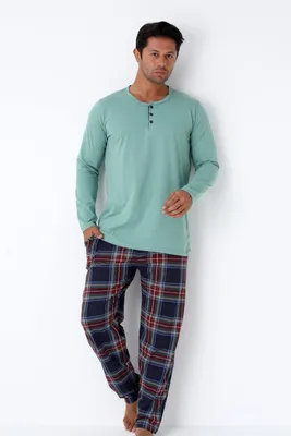 Produktbild von Herren Pyjama Set Schlafanzug Multicolor Langarm Rot-Blau Karierte Hose L-3XL