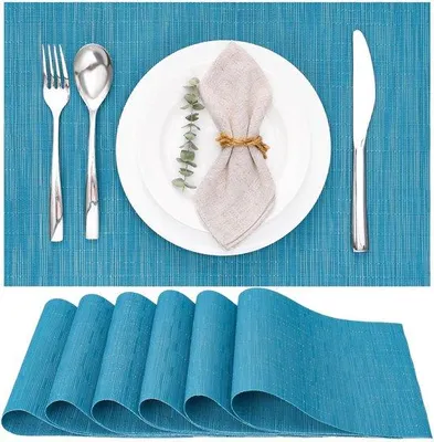 Obrázok produktu pre Ibenzoa® Sada 6 podtáciek z vinylu – modrá, 30 x 43,5 cm, podložky z PVC a polyesteru, odolné voči teplu až do 100°C, umývateľné a vhodné do umývačky riadu