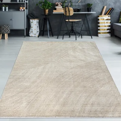 Zdjęcie produktu dla Nowoczesny dywan w kolorze beżowym z wzorem w linie, miękki i łatwy w pielęgnacji, rozmiar - 80 x 150 cm