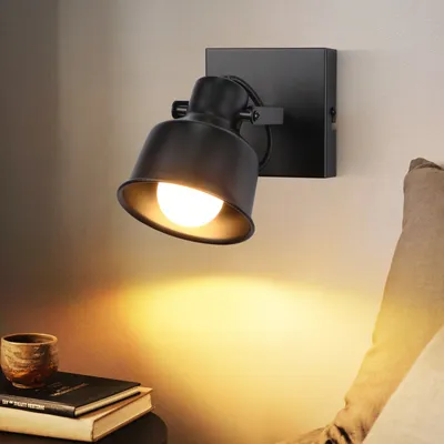 Immagine prodotto di ZMH faretto da soffitto 1 fiamma nera applique vintage orientabile 350° faretto da parete MAX.40W faretto presa E14 lampada cucina retrò per soggiorno camera da letto ufficio (senza lampadina)