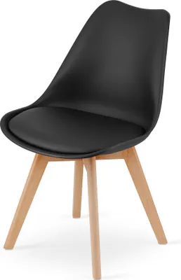 Image de lot de 2 chaises de salle à manger Chaise de salon 2x noir avec pieds en bois massif naturel, chaise coque confortable & stable