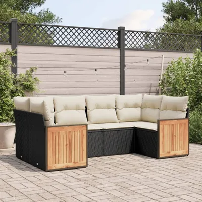 Produktbild von Design 6-tlg. Garten-Sofagarnitur mit Kissen Schwarz Poly Rattan, Gartenmöbel-Sets 2024 Neu