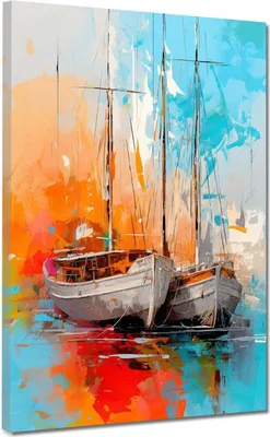 Produktbild von Leinwandbild Wandbild Kunstdruck XXL Wanddeko zwei Segelboote Painting: 60x80x4cm