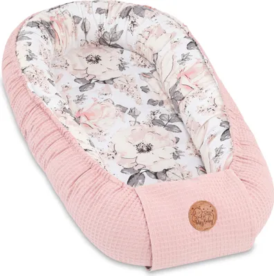 Produktbild von Babynest Neugeborene Nestchen Baby - 90x50 cm Kokon Handmade zweiseitig aus Waffel Piqué Baumwolle Schlummer Wilde Rose