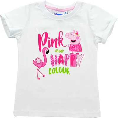 Produktbild von Peppa Wutz T-Shirt – Pink is my happy color für Mädchen Oberteil Shirt kurzärmlig Kinder Weiß 110-116