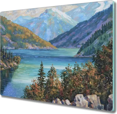Produktbild von Coloray Herdabdeckplatte 60x52 cm Schneidebrett Kochplattenabdeckung Küchenbrett Hackbrett - Malerei See Berge