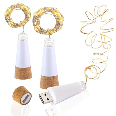 LED-Korken-Lichterkette, 1,9 m, 20 LEDs, warmweiß, 3 Stück