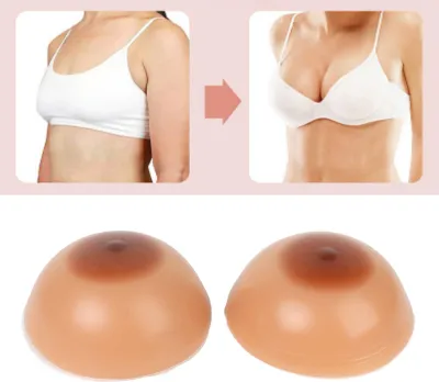 Produktbild von Silikon-Brüste, runde Form, konkaver Boden, bequeme weiche Prothese für Mastektomie, Crossdresser, Transgender, braun, D-Körbchengröße 3