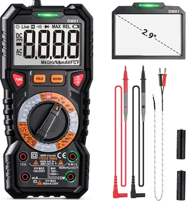 Produktbild von DM01 Digitales Multimeter TRMS 6000 Counts, LED Intelligent Indicator Jack, Manul Ranging Measuring AC/DC Voltage, AC/DC Current, Resistance, Capacitance, Frequency/Duty, Diode, Continuity Test, NCV+Live -DM01