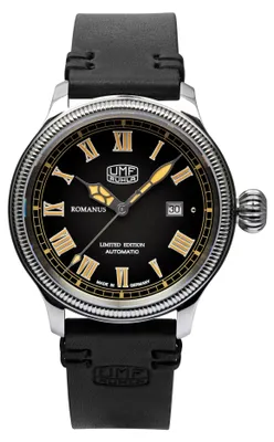 Produktbild von Herrenuhr schwarz mit Lederarmband – UMF Ruhla Modell: 1558-2