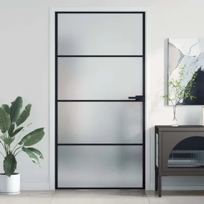 Produktbild von Cloris Designermöbel Innentür Schlank Schwarz 102,5x201,5 cm Hartglas & Aluminium 2024 Neu
