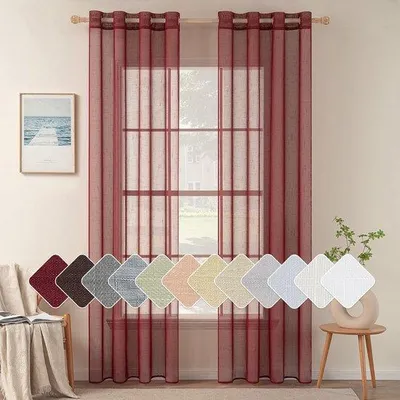 Produktbild von Unyqoos® Transparente Leinenoptik-Vorhänge, 140 x 260 cm, 2er-Set mit Ösen, 100% Polyester, lichtdurchlässig – für Wohnzimmer & Schlafzimmer