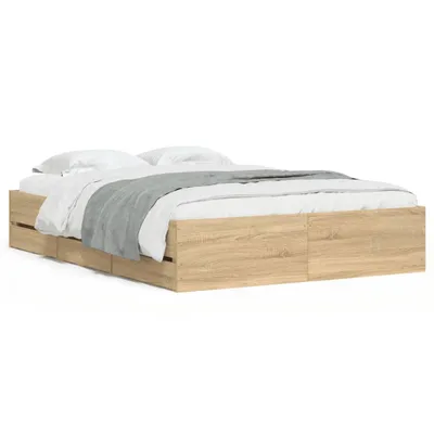 Produktbild von Bettgestell mit Schubladen Sonoma-Eiche 135x190cm Holzwerkstoff