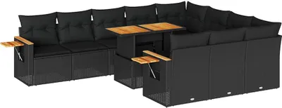 Produktbild von 11-tlg. Garten-Sofagarnitur mit Kissen Schwarz Poly Rattan