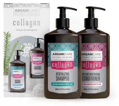 Immagine prodotto di ARGANICARE Set per la riparazione e la rivitalizzazione dei capelli con collagene e olio di argan, 2x400 ml