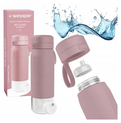 Obrázok produktu pre Sklenená fľaša Wessper 700 ml, silikónový uzáver s filtrom bez BPA, ružová