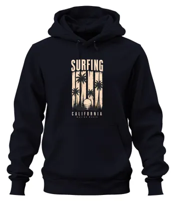 Zdjęcie produktu dla Bluza z kapturem "Surfing California Malibu Beach" w stylu vintage, kolor granatowy, rozmiar XXL