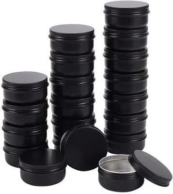 Immagine prodotto di 20 barattoli di alluminio neri da 50 ml, contenitori rotondi con coperchio a vite
