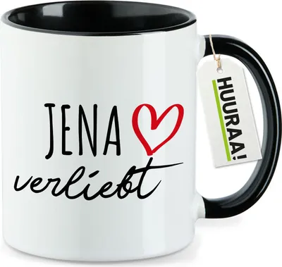 Produktbild von Huuraa Kaffeetasse Jena verliebt 330ml Schwarz Keramik Kaffeebecher Geschenkidee