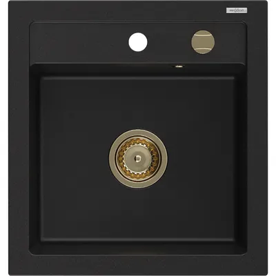 Obrázok produktu pre Mexen Vito granitový jednokomorový drez 520 x 490 mm, Čierna, Sifón Zlatá - 6503521000-77-G