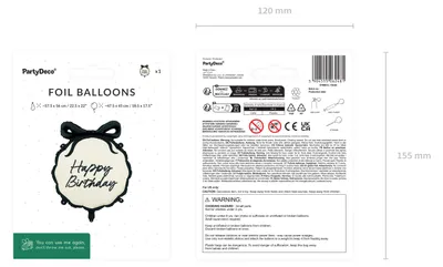 Immagine prodotto di Palloncino in foil 47x45 cm Happy Birthday Avorio / Nero