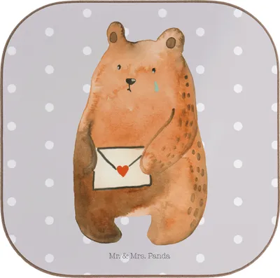 Produktbild von Mr. & Mrs. Panda Holzuntersetzer Bär Vermissen - Grau Pastell - Geschenk, Teddy, Reise, Tassen Untersetzer, Coaster, für Gläser, Freundin, Liebeskummer, Verreist, Freund