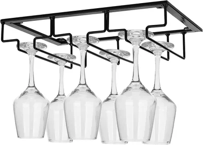 Produktbild von Weinglashalter Gläserhalter Weinglas Rack - Eisen Stielgläser Halter Unter Schrank, 3 Schienen Weinglashalterung für Bar Küche Zuhause, Schwarz
