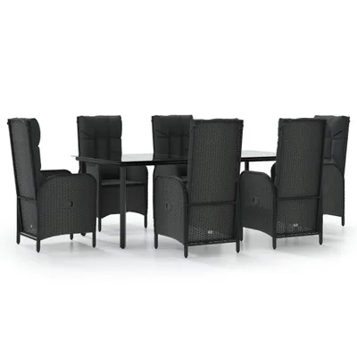 Imagen del producto de vidaXL Juego de mesa de jardín de 7 piezas con cojines, color negro, fabricado en ratán sintético