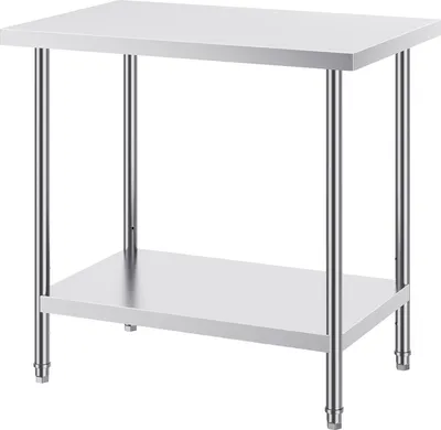 Immagine prodotto di SucceBuy tavolo di preparazione in acciaio inox, 61 x 91 x 86 cm, portata 340 kg, robusto tavolo da lavoro in metallo con 3 livelli di altezza regolabili, stazione di lavoro commerciale per cucina, garage, ristorante