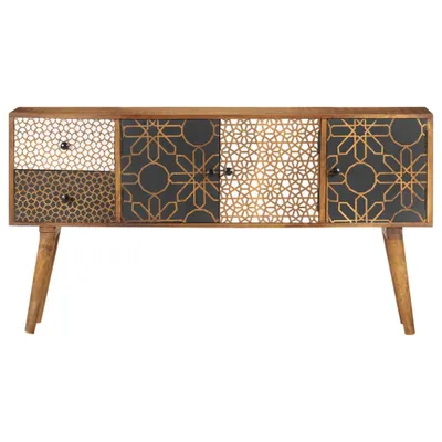 Image de vidaXL Buffet avec motifs imprimés 130x30x70 cm bois massif mangue