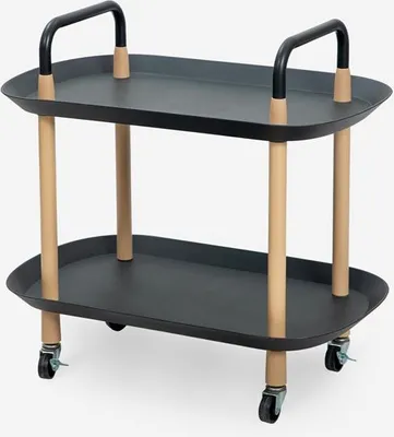 Produktbild von Lebensmittelwagen modern mit Rädern 2 Ablagen schwarz weiß Wala - Schwarz