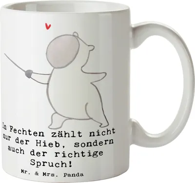 Produktbild von Mr. & Mrs. Panda Pott Fechten Spruch - Weiß - Geschenk, Sprüche, Sport, Humor, Teamsport, Liebe zum, Sportler, Teepott, Becher, Tasse, kaffeebecher keramik, Duell
