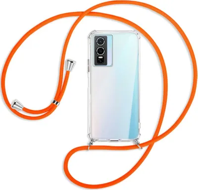 Produktbild von Handykette Backcover-Schutzhülle mit Band (Metall silberfarben) für vivo Y76 5G - neonorange