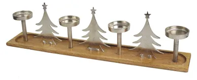 Produktbild von Kerzenhalter Tree 76x13x21cm Adventsleuchter Aluminium Mangoholz Kerzenständer