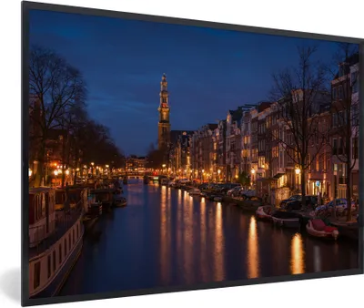 Produktbild von MuchoWow® Gerahmtes Poster Amsterdamer Gracht mit der Westerkerk 90x60 cm - Poster mit Schwarzem Bilderrahmen Wandposter Rahmen Foto Bilder - Fotorahmen - Foto-Plakat