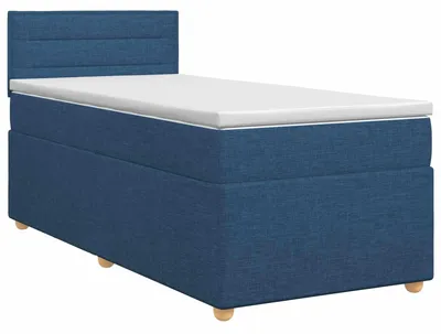 Image de vidaXL Lit boxspring avec matelas avec tête de lit bleu 90 x 200 cm Tissu