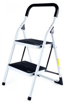 Produktbild von 1x Trittleiter mit 2 Stufen aus Stahl bis 150kg belastbar weiß/schwarz