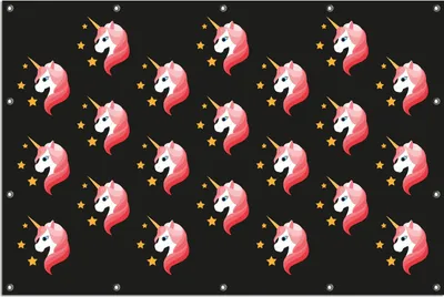 Produktbild von Wallario Outdoor-Poster für Garten oder Balkon, Motiv Einhorn Muster - Süße rosa Einhörner mit Sternen, in ca. 120 x 180 cm