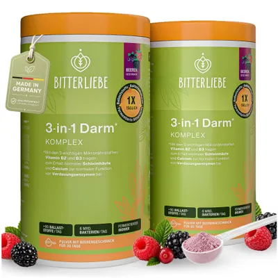 Produktbild von BitterLiebe 3in1 Darm Komplex Pulver - 2x 480 g, mit 9 g Ballaststoffen