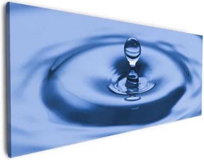 Produktbild von Wallario Premium Leinwandbild Wassertropfen im blauen Wasser in Größe 80 x 200 cm