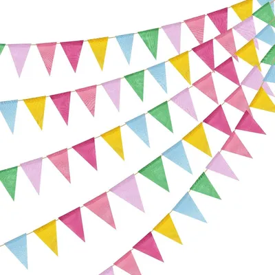 Produktbild von Stoffen Wimpelkette Girlande Fahnenkette - 24 Meter - 60 Wimpel - Pastellfarben - Wetterfest - Für Garten und Feiern