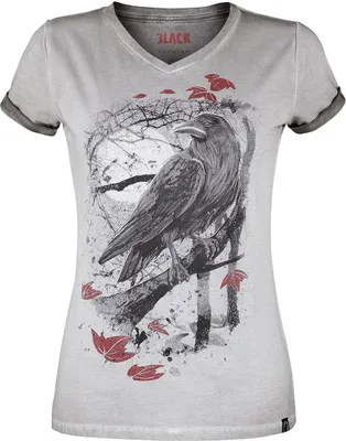 Produktbild von Black Premium by EMP Damen graues T-Shirt mit Rabenprint M