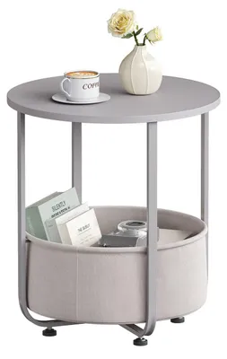 Produktbild von WOLTU Couchtisch rund, Kleiner Beistelltisch, mit abnehmbarem Stoffkorb, Metallrahmen : Grau Farbe: Grau