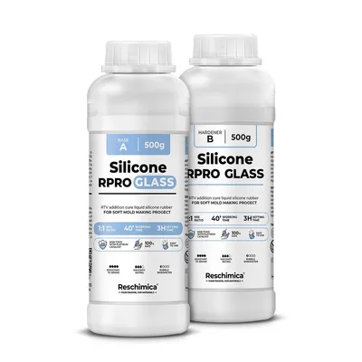 Immagine prodotto di Gomma siliconica liquida 1:1 R PRO GLASS, gomma siliconica traslucida, ideale per stampi (1 kg)