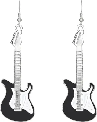 Produktbild von 1 Paar Damenmode-Ohrringe, auffällig, feine Verarbeitung, Persönlichkeit, schick, zart, für den Alltag, Legierung, E-Gitarre, Tropfenohrringe, Datumsversorgung-Schwarz