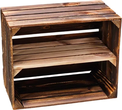 Produktbild von Holzkiste Regal mit Ablage Lang 50 x 40 x 30cm Geflammt