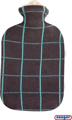 Produktbild von Sänger Wärmflasche 2,0 L mit Strickbezug Baumwolle Karo Türkis